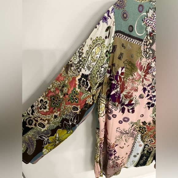 John • Mark Hand Printed Beaded V-Neck Art to Wear Tunic Size XL Pink Paisley l1 - Picture 6 of 10